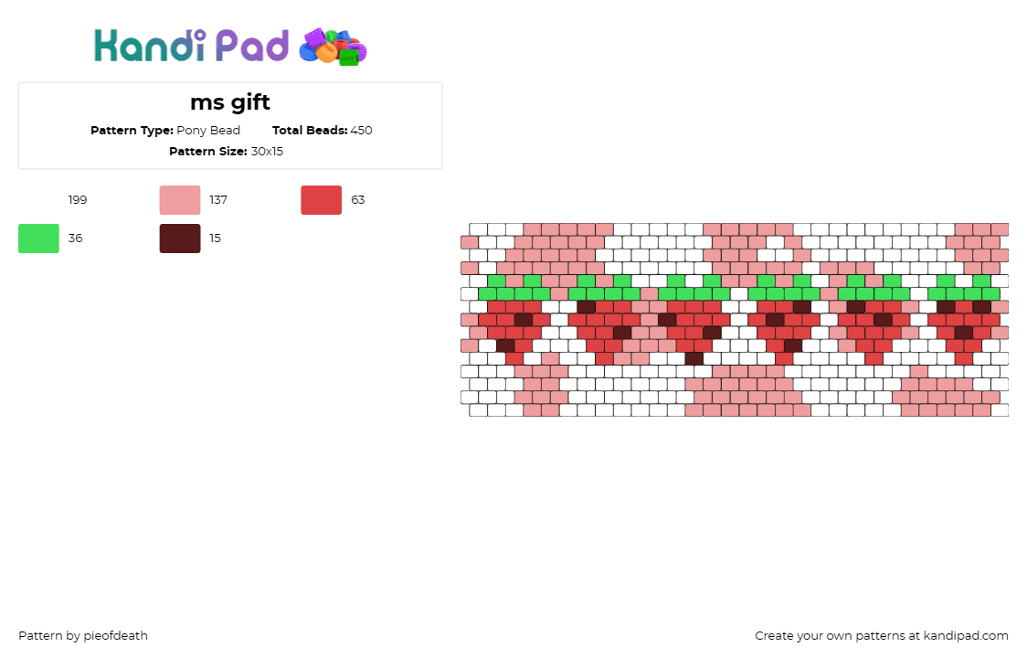 ms gift - Pony Bead Pattern by pieofdeath on Kandi Pad - strawberries,fruit,food,repeating,cow,cuff,red,white