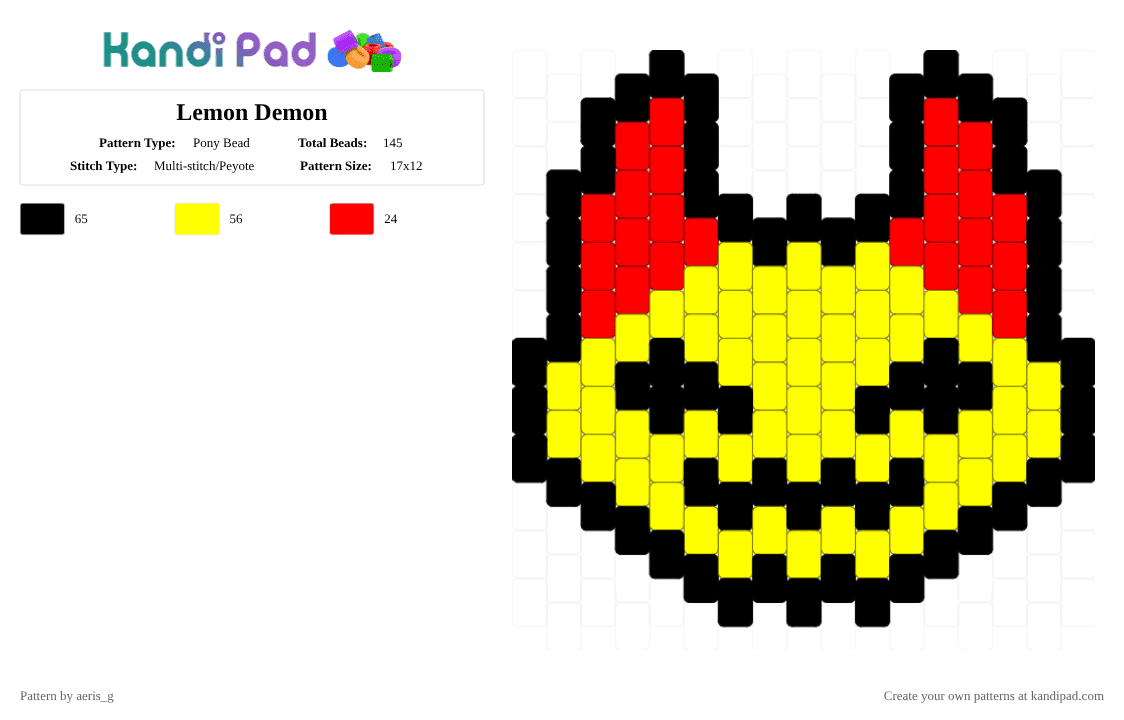 Lemon Demon - Pony Bead Pattern by aeris_g on Kandi Pad - red,yellow