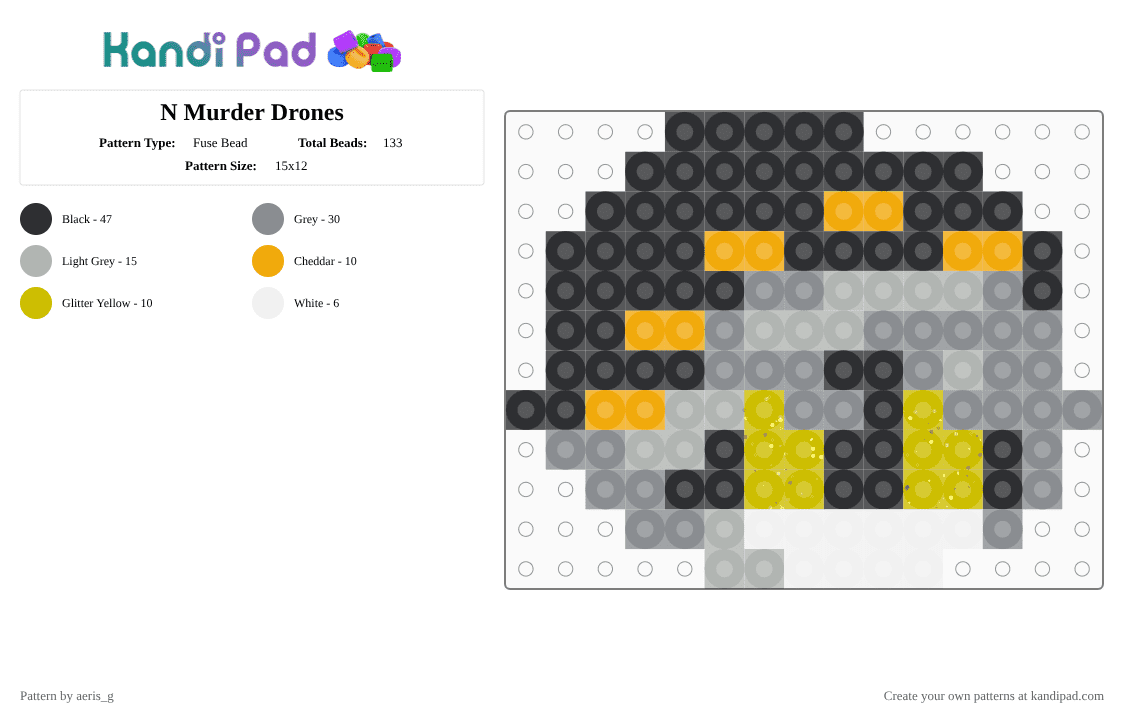 N Murder Drones - Fuse Bead Pattern by aeris_g on Kandi Pad - gray,murder drones,n,glitch