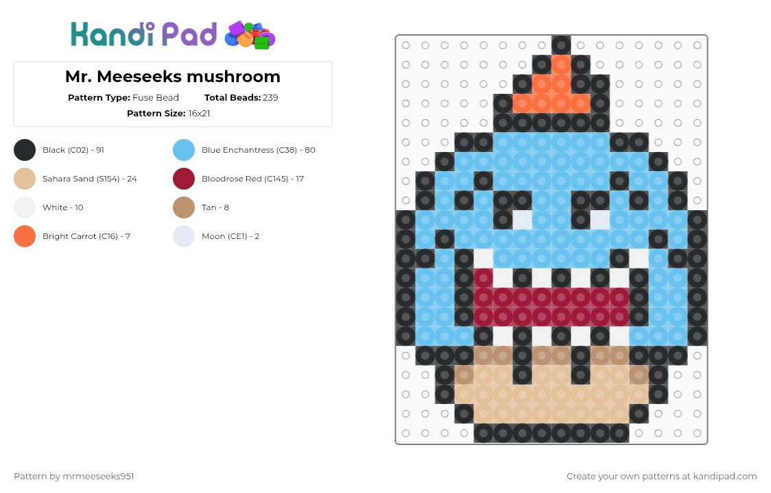 Mr. Meeseeks mushroom - Fuse Bead Pattern by mrmeeseeks951 on Kandi Pad - beige,light blue