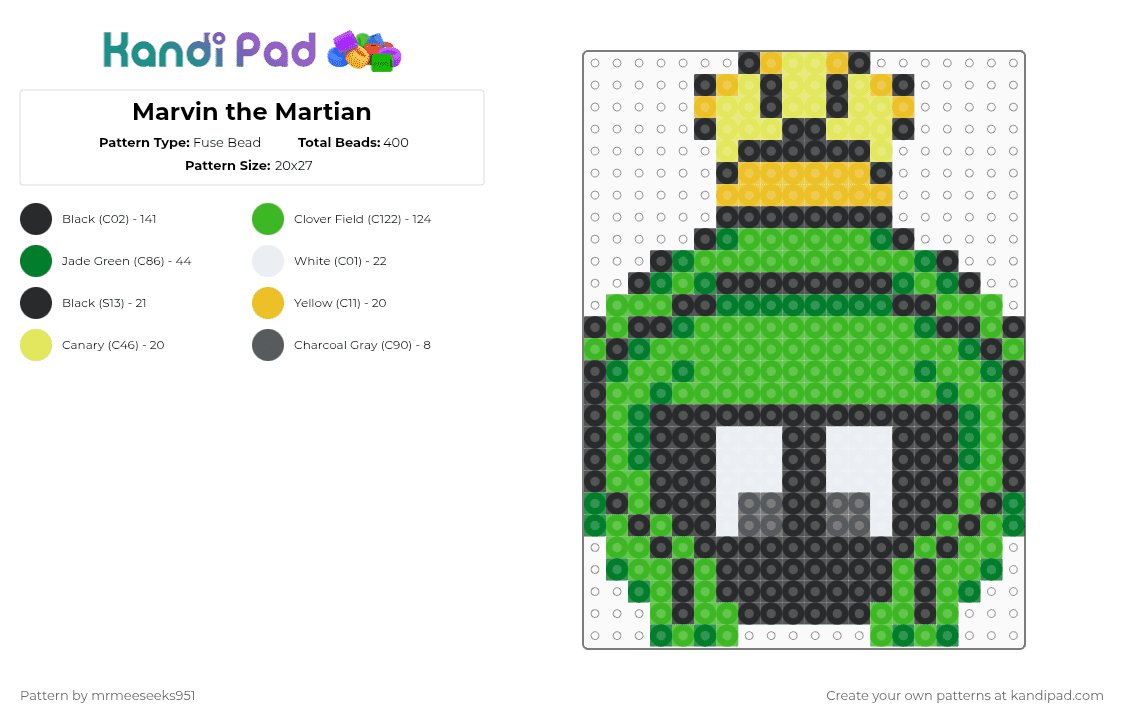 Marvin the Martian - Fuse Bead Pattern by mrmeeseeks951 on Kandi Pad - green