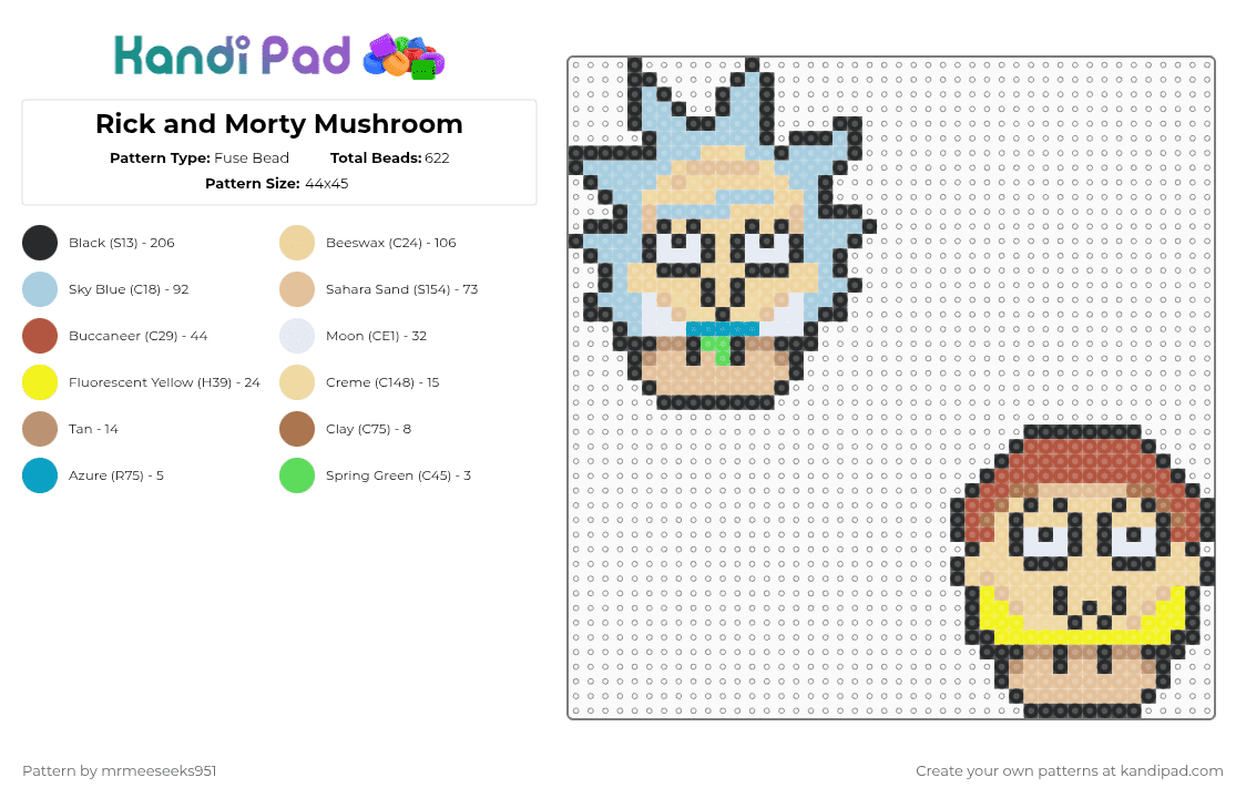 Rick and Morty Mushroom - Fuse Bead Pattern by mrmeeseeks951 on Kandi Pad - beige,light blue