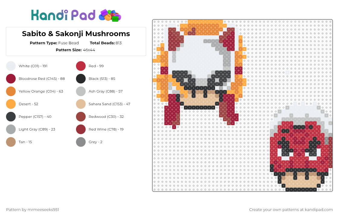 Sabito Gi Pattern Sabito & Sakonji Mushrooms Fuse Bead Pattern - Kandi Pad | Kandi ...
