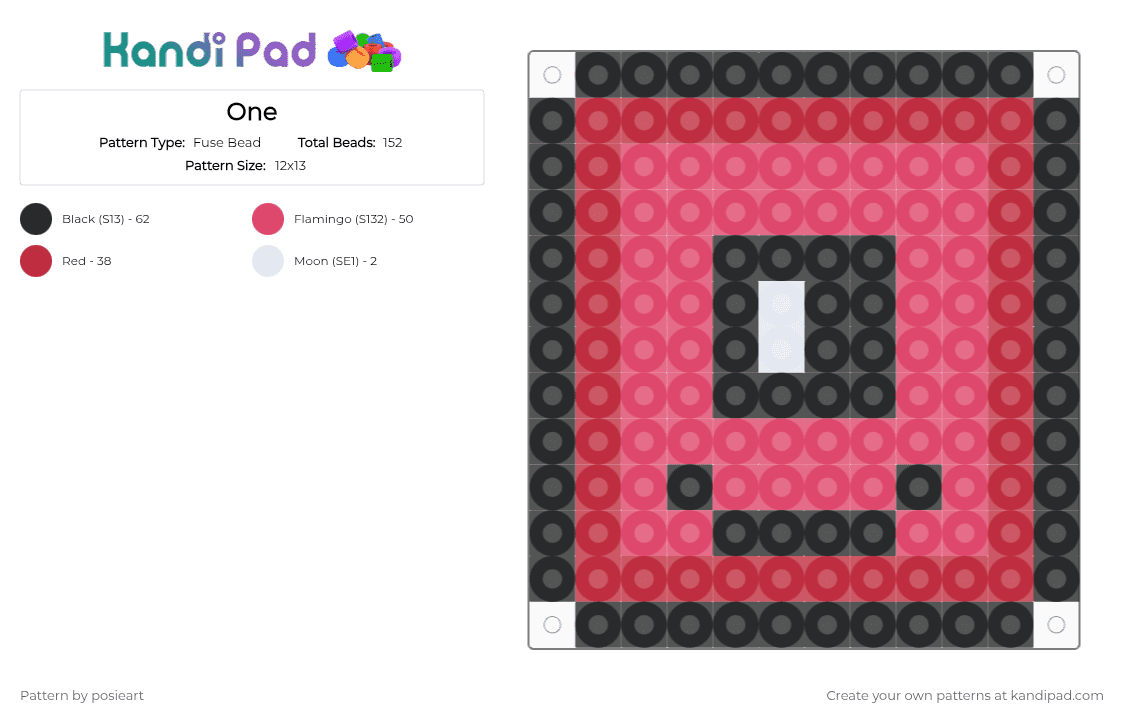 One - Fuse Bead Pattern by posieart on Kandi Pad - red