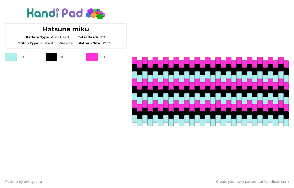 Hatsune miku - Pony Bead Pattern by deleted_user_488596 on Kandi Pad - light blue,pink