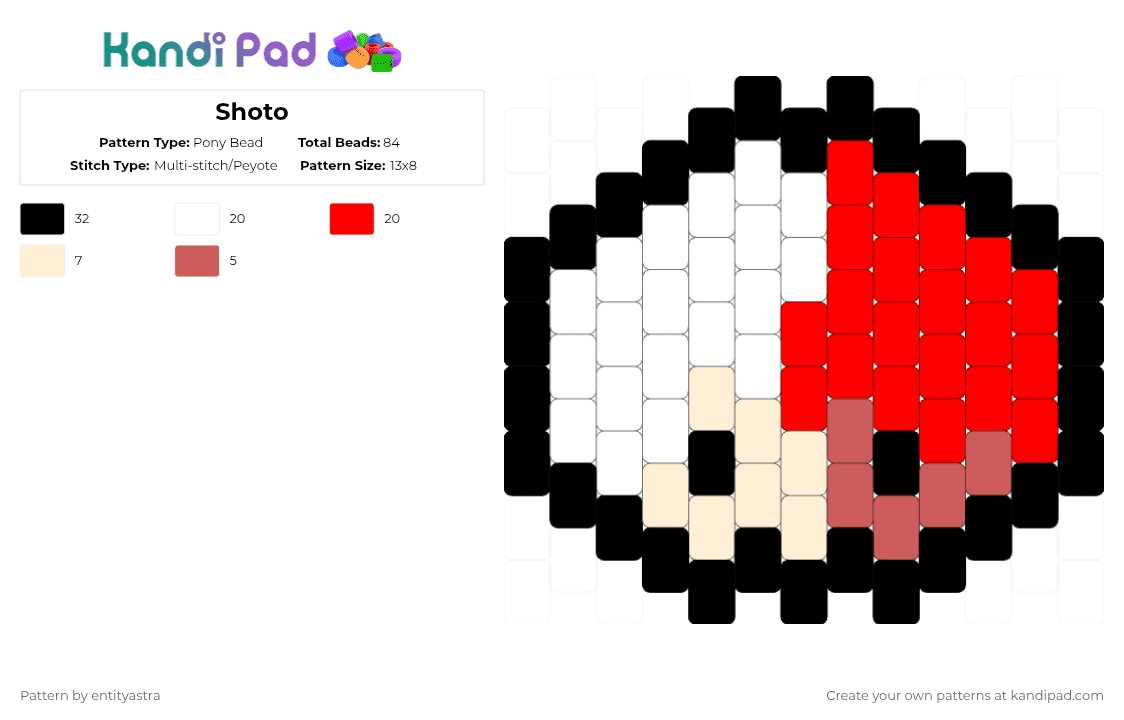 Shoto - Pony Bead Pattern by deleted_user_488596 on Kandi Pad - red