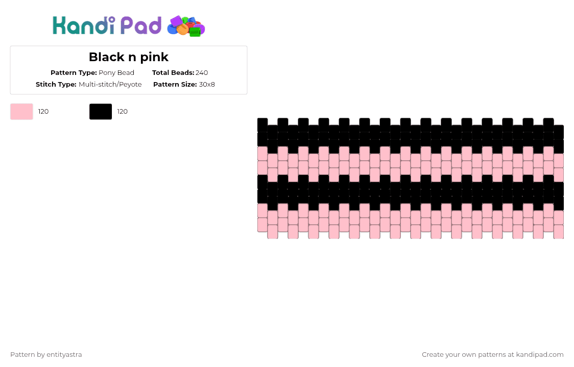 Black n pink - Pony Bead Pattern by deleted_user_488596 on Kandi Pad - pink,black