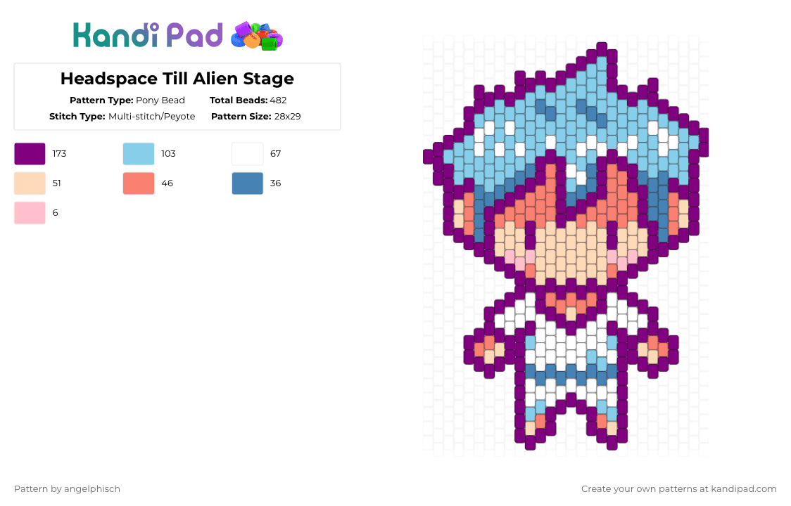 Headspace Till Alien Stage - Pony Bead Pattern by angelphisch on Kandi Pad - pink,light blue