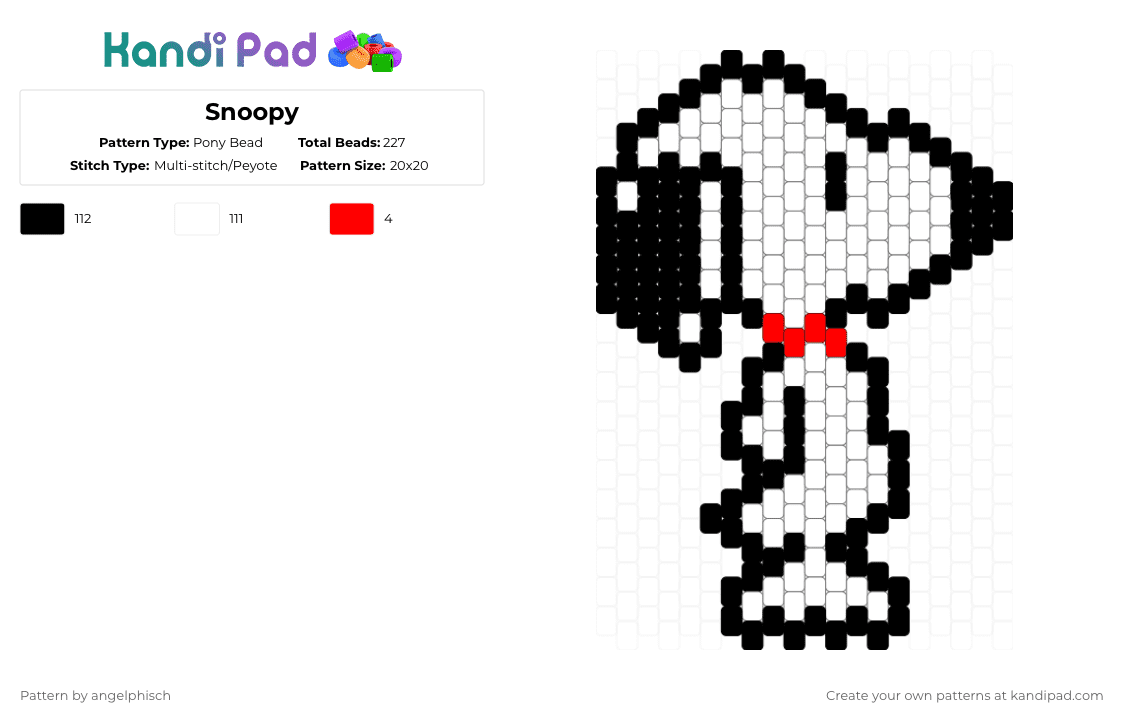 Snoopy - Pony Bead Pattern by angelphisch on Kandi Pad - white