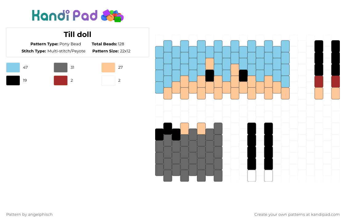 Till doll - Pony Bead Pattern by angelphisch on Kandi Pad - light blue,beige,gray