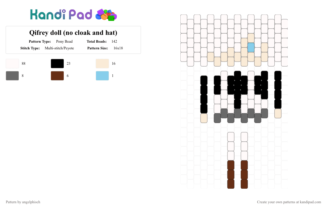 Qifrey doll (no cloak and hat) - Pony Bead Pattern by angelphisch on Kandi Pad - white,gray,brown,qifrey,wha,witch hat atelier,witch,doll