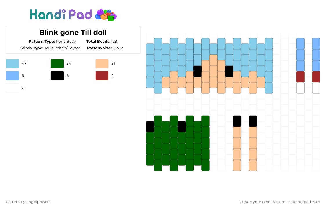 Blink gone Till doll - Pony Bead Pattern by angelphisch on Kandi Pad - light blue,beige,green