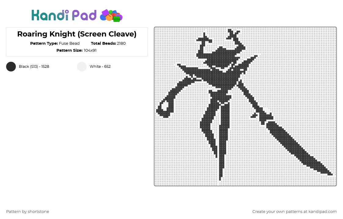 Roaring Knight (Screen Cleave) - Fuse Bead Pattern by shortstone on Kandi Pad - white,black
