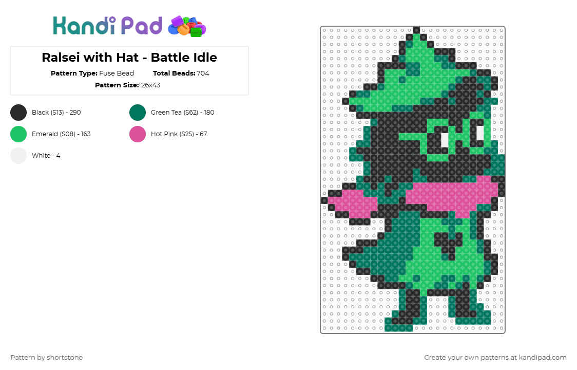 Ralsei with Hat - Battle Idle - Fuse Bead Pattern by shortstone on Kandi Pad - green,teal