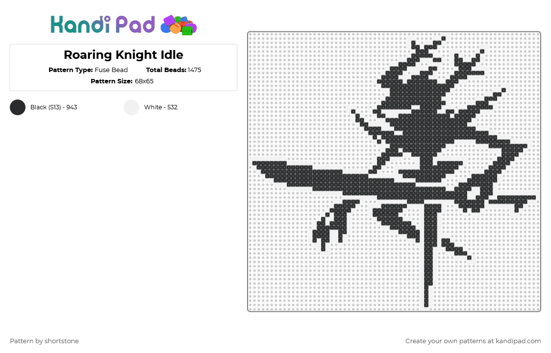 Roaring Knight Idle - Fuse Bead Pattern by shortstone on Kandi Pad - white,black