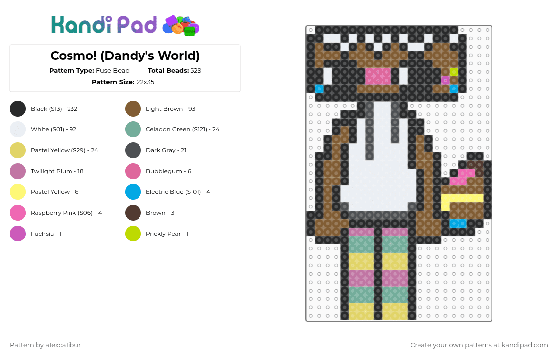 Cosmo! (Dandy\'s World) - Fuse Bead Pattern by deleted_user_667245 on Kandi Pad - black,tan,teal,colorful,dandys world