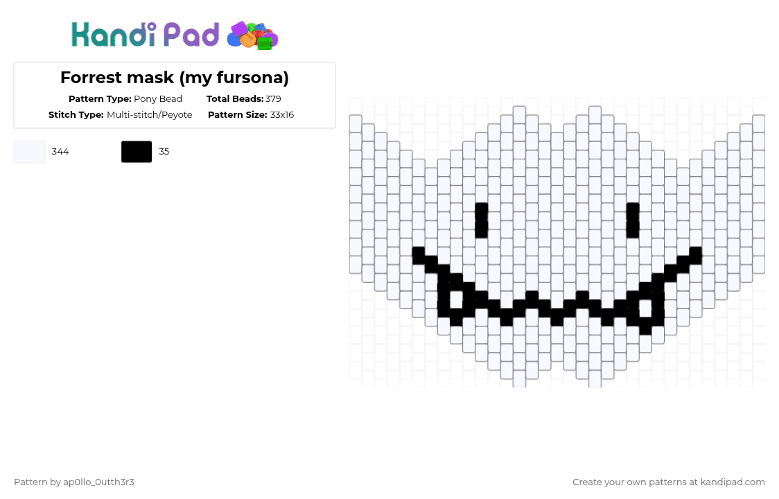 Forrest mask (my fursona) - Pony Bead Pattern by deleted_user_667245 on Kandi Pad - white,furry
