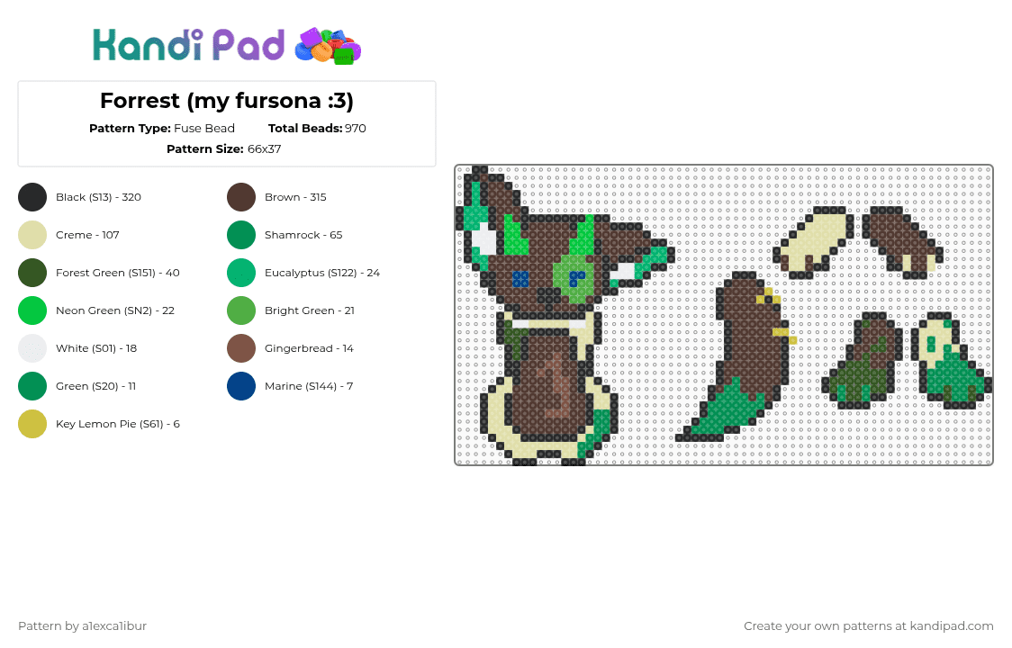 Forrest (my fursona :3) - Fuse Bead Pattern by deleted_user_667245 on Kandi Pad - green,yellow,brown,furry,antizoo