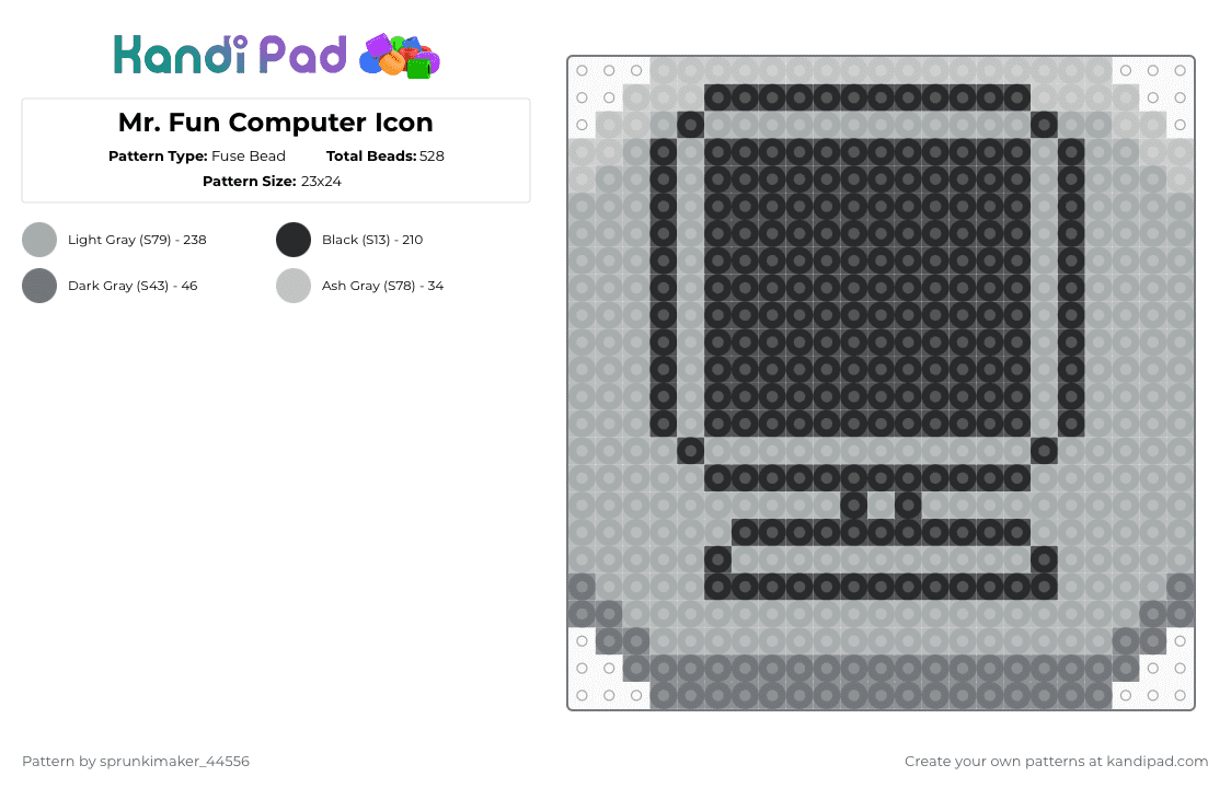 Mr. Fun Computer Icon Fuse Bead Pattern - Kandi Pad | Kandi Patterns ...