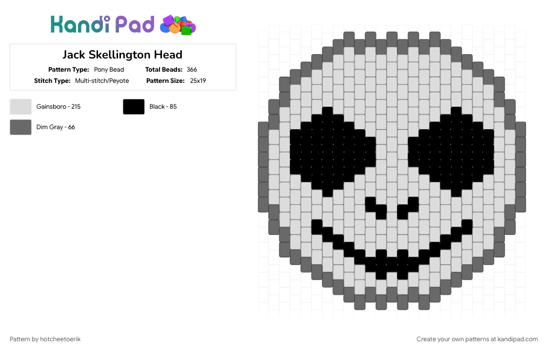 Jack Skellington Head - Pony Bead Pattern by hotcheetoerik on Kandi Pad - halloween, head, jack skellington, nightmare before christmas, pumpkin, pumpkin king, skeleton, spooky, white