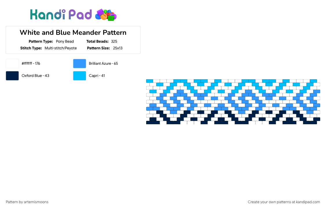 White and Blue Meander Pattern - Pony Bead Pattern by artemismoons on Kandi Pad - blue, light blue, meander, pattern, white