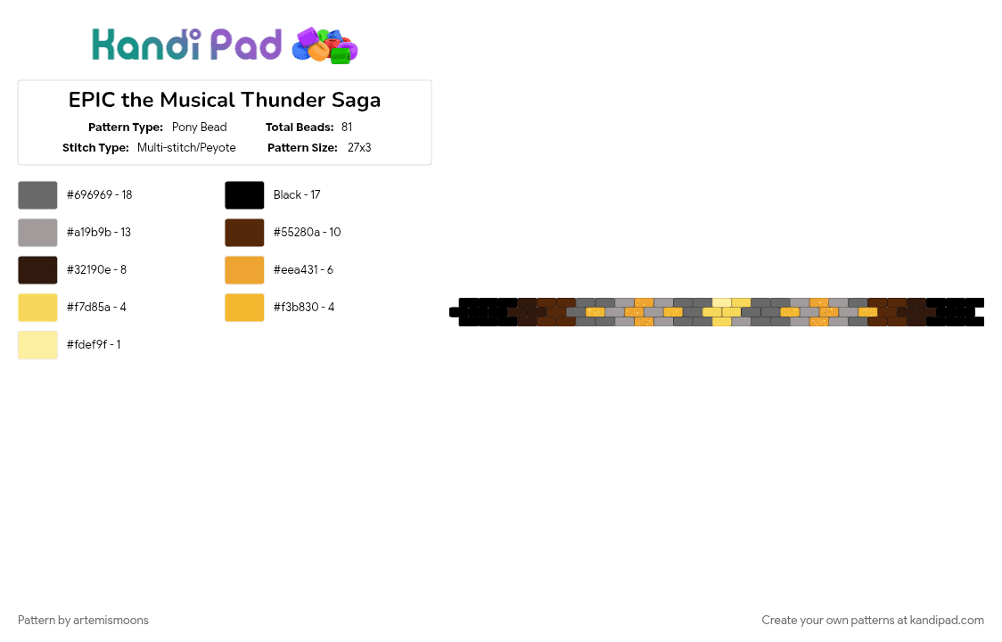 EPIC the Musical Thunder Saga - Pony Bead Pattern by hotcheetoerik on Kandi Pad - brown, epic, epic the musical, gray, lightning, music, musical, thunder, thunder saga, zeus