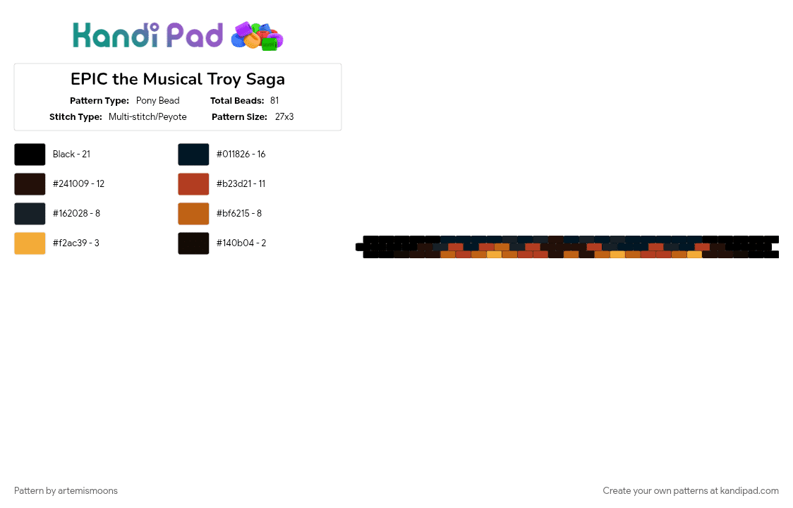 EPIC the Musical Troy Saga - Pony Bead Pattern by hotcheetoerik on Kandi Pad - black, brown, epic, epic the musical, fire, music, musical, orange, red, trojan horse, troy, troy saga
