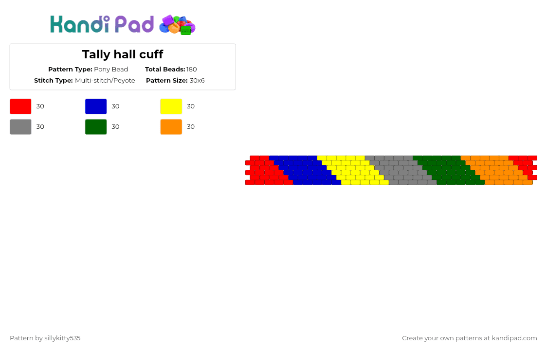 Tally hall cuff - Pony Bead Pattern by sillykitty535 on Kandi Pad - colorful, gray, orange, purple