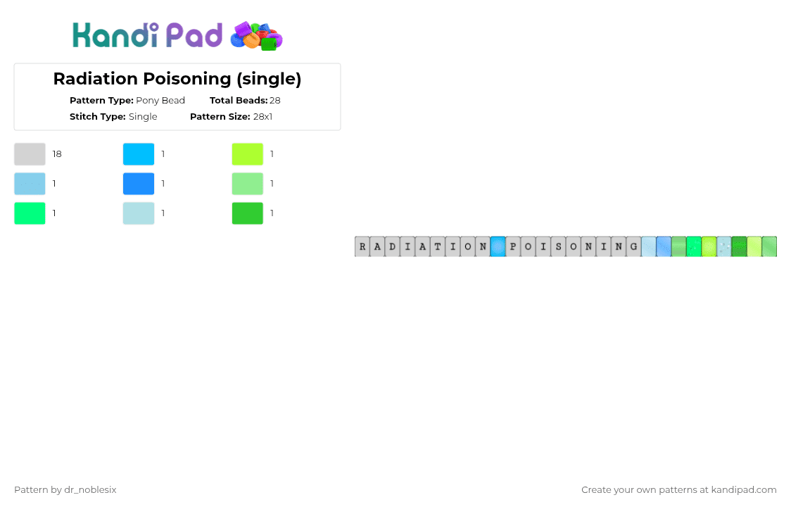 Radiation Poisoning (single) - Pony Bead Pattern by dr_noblesix on Kandi Pad - white,light blue,green,radiation,radiation poisoning,uranium,radioactive,funny,yummy radiation,forbidden candy