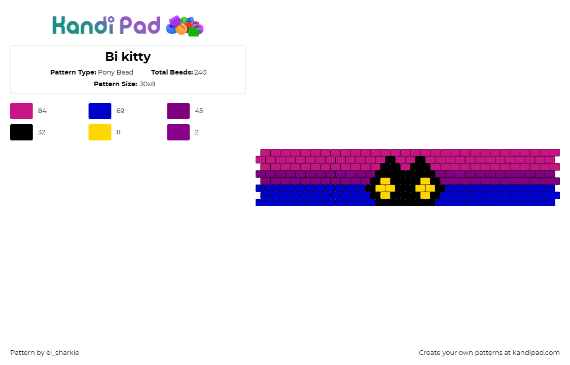 Bi kitty - Pony Bead Pattern by el_sharkie on Kandi Pad - bisexual,pride,cat,cuff,playful,identity,flag,pink,blue