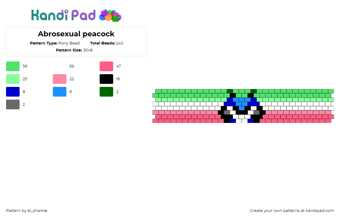 Abrosexual peacock - Pony Bead Pattern by el_sharkie on Kandi Pad - abrosexual,pride,peacock,cuff,identity,community,majestic,green,red