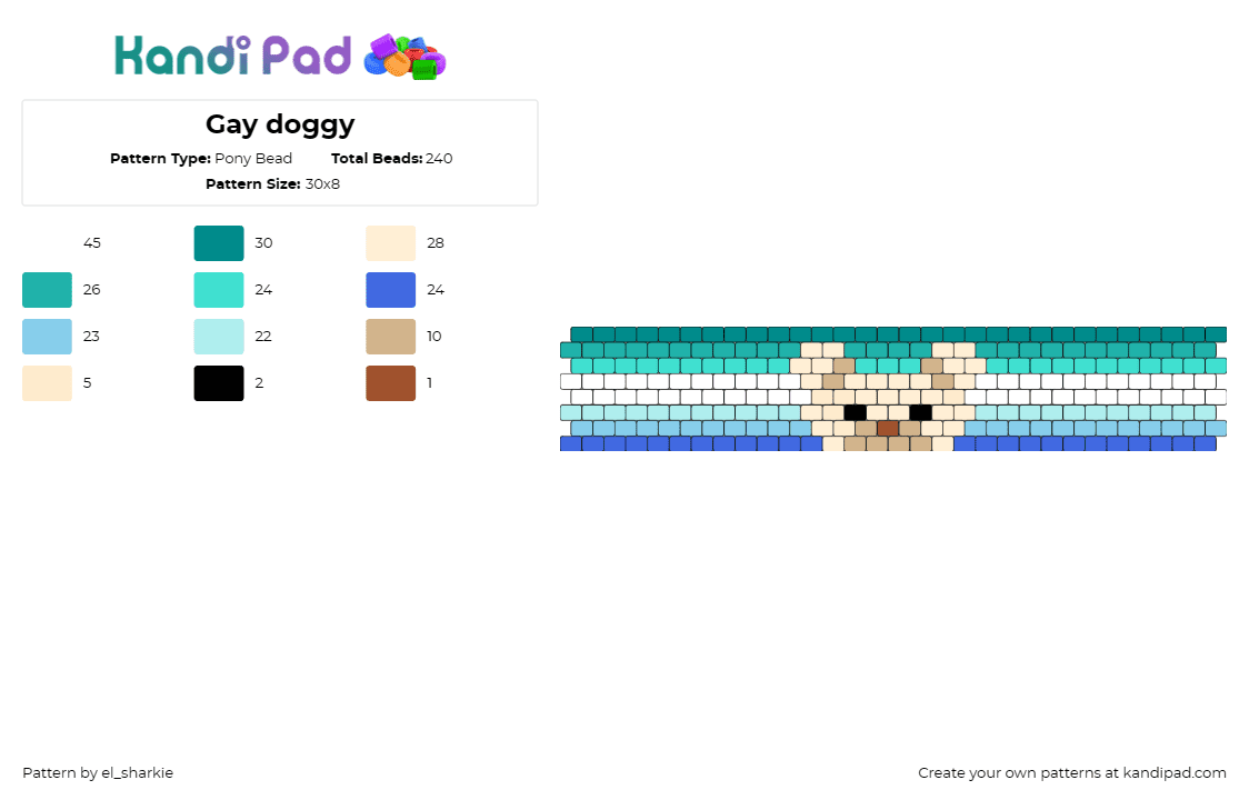 Gay doggy - Pony Bead Pattern by el_sharkie on Kandi Pad - gay,pride,dog,frenchie,joyful,expression,identity,adorable,love,teal,cuff