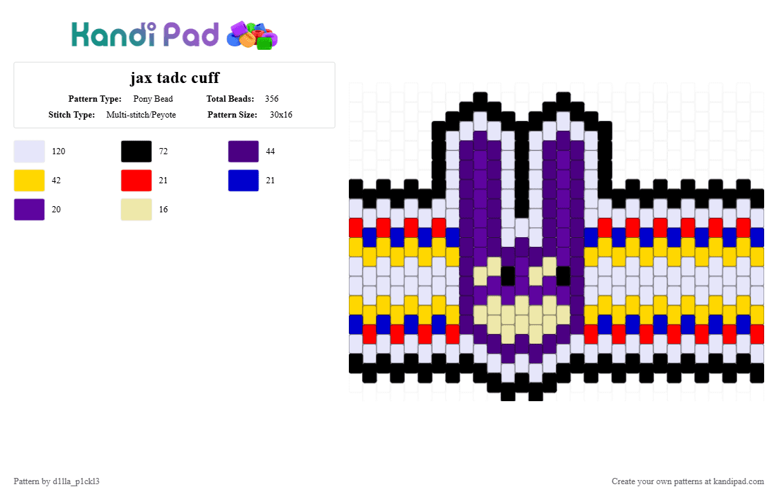 jax tadc cuff - Pony Bead Pattern by d1lla_p1ckl3 on Kandi Pad - purple,yellow