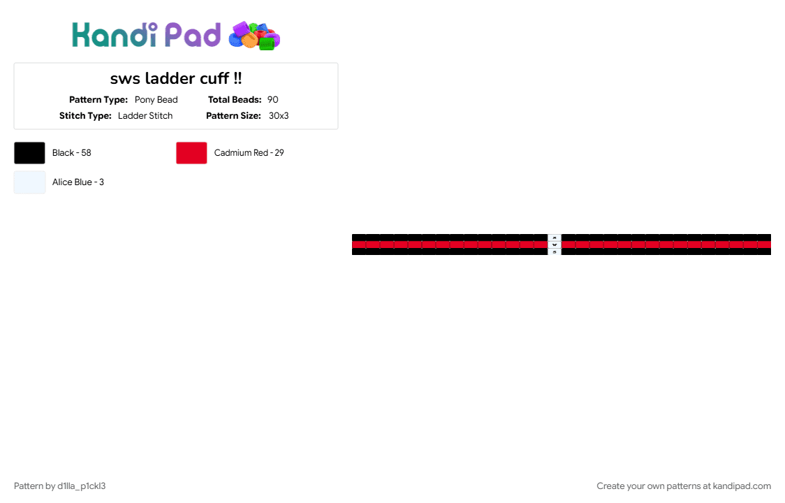 sws ladder cuff !! - Pony Bead Pattern by d1lla_p1ckl3 on Kandi Pad - black, red