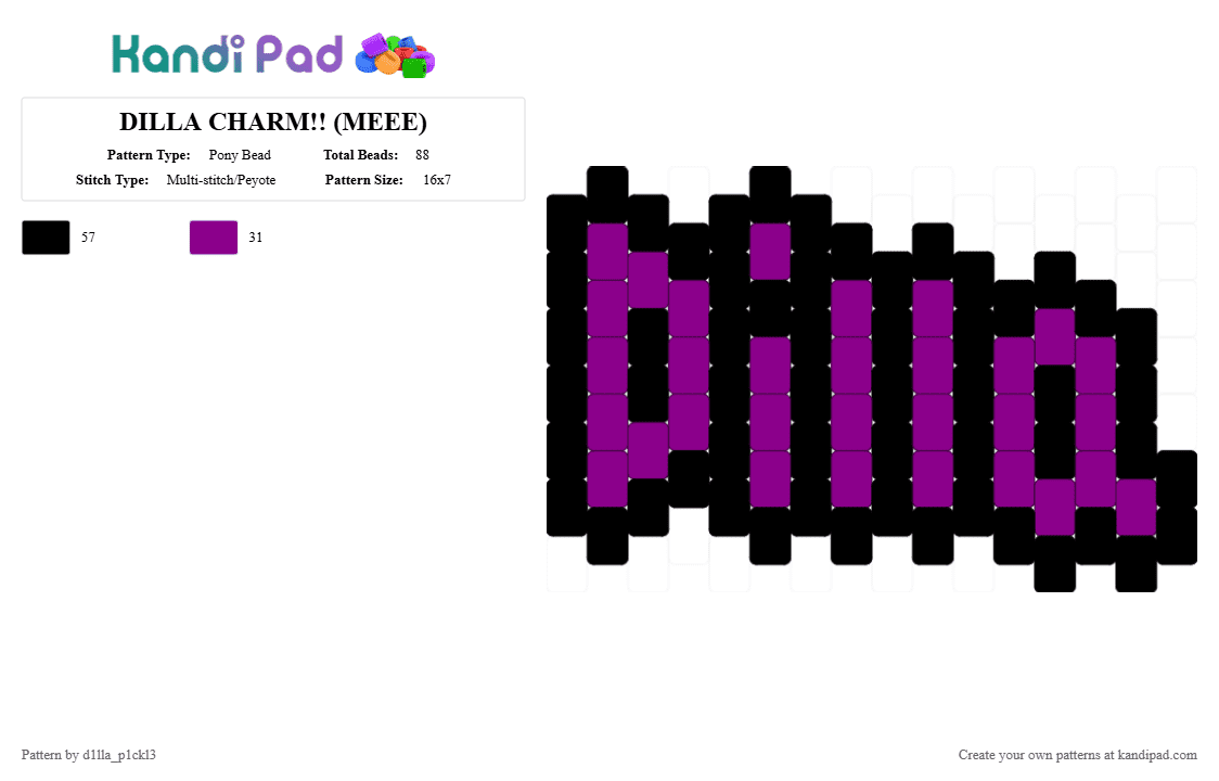 DILLA CHARM!! (MEEE) - Pony Bead Pattern by d1lla_p1ckl3 on Kandi Pad - black, pink