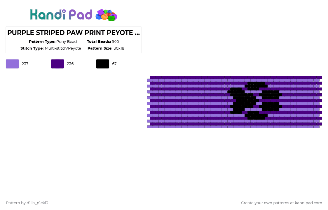 PURPLE STRIPED PAW PRINT PEYOTE CUFF :3 - Pony Bead Pattern by d1lla_p1ckl3 on Kandi Pad - purple