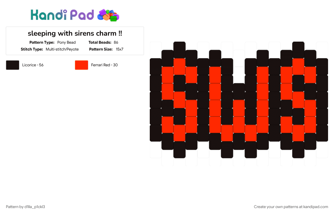 sleeping with sirens charm !! - Pony Bead Pattern by d1lla_p1ckl3 on Kandi Pad - black, red