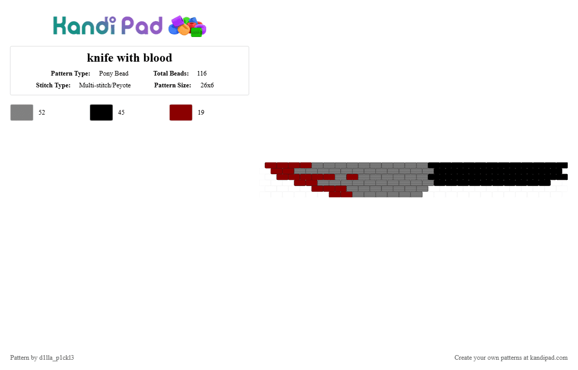knife with blood - Pony Bead Pattern by d1lla_p1ckl3 on Kandi Pad - gray, red