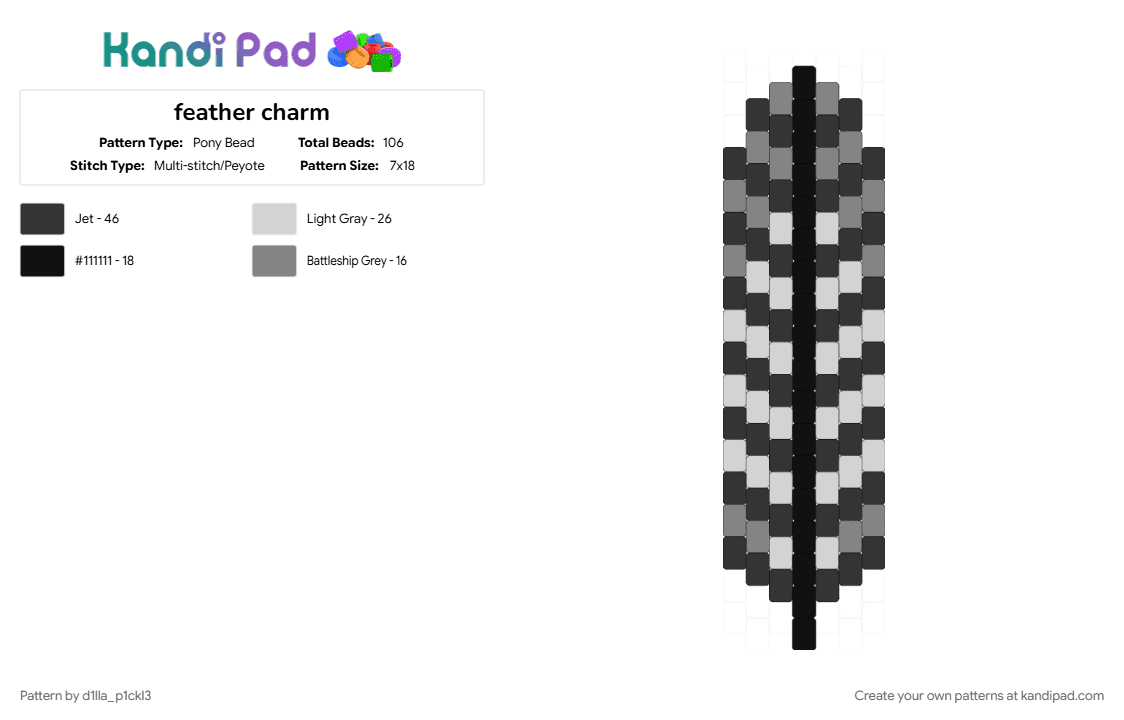 feather charm - Pony Bead Pattern by d1lla_p1ckl3 on Kandi Pad - gray, white