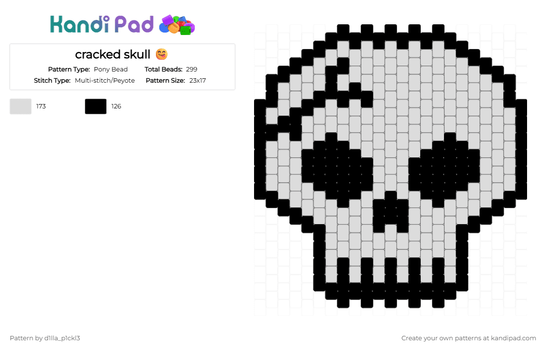 cracked skull 😋 - Pony Bead Pattern by d1lla_p1ckl3 on Kandi Pad - black,white