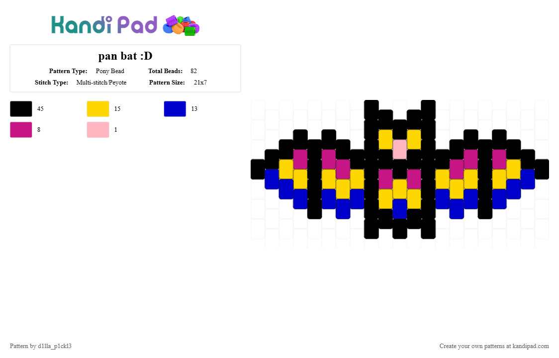 pan bat :D - Pony Bead Pattern by d1lla_p1ckl3 on Kandi Pad - black,yellow,purple,cotdbats