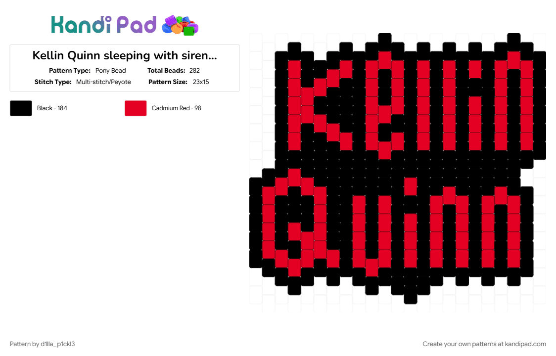 Kellin Quinn sleeping with sirens charm!! - Pony Bead Pattern by d1lla_p1ckl3 on Kandi Pad - black, red