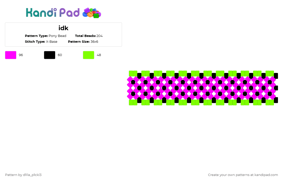 idk - Pony Bead Pattern by d1lla_p1ckl3 on Kandi Pad - pink,green