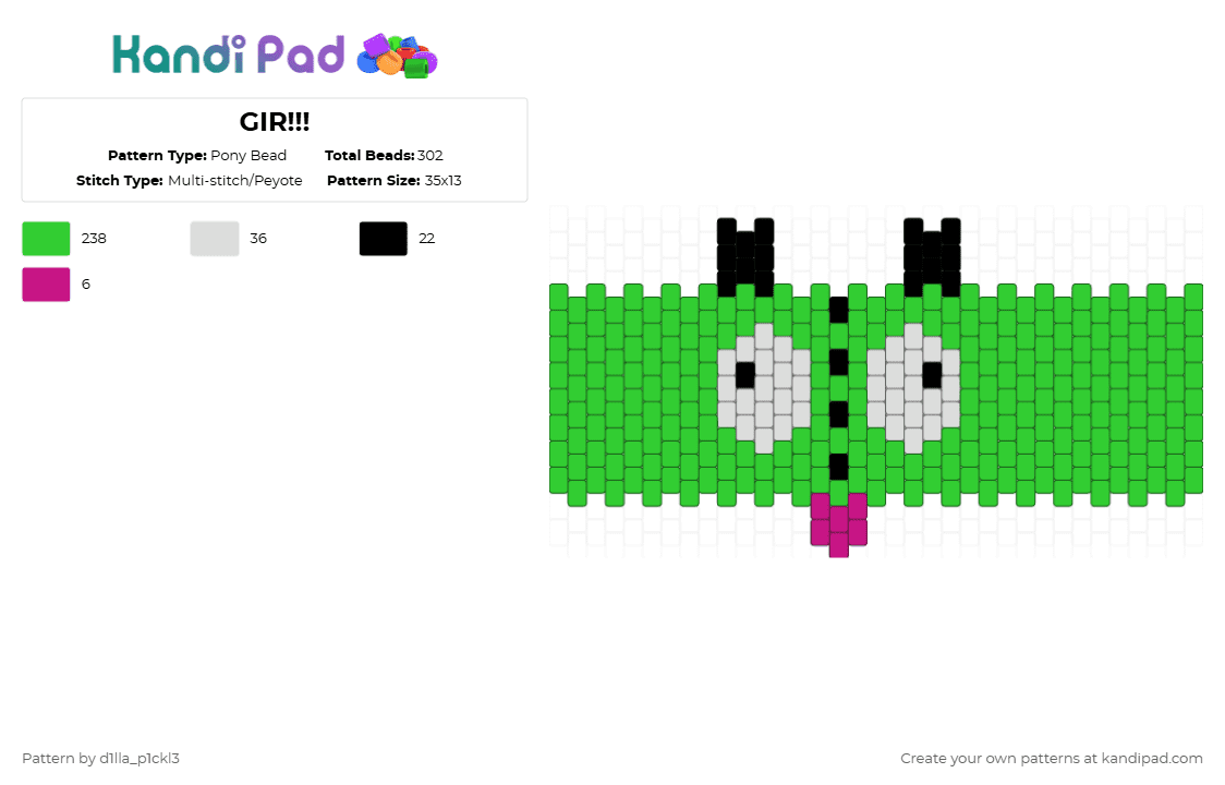 GIR!!! - Pony Bead Pattern by d1lla_p1ckl3 on Kandi Pad - green