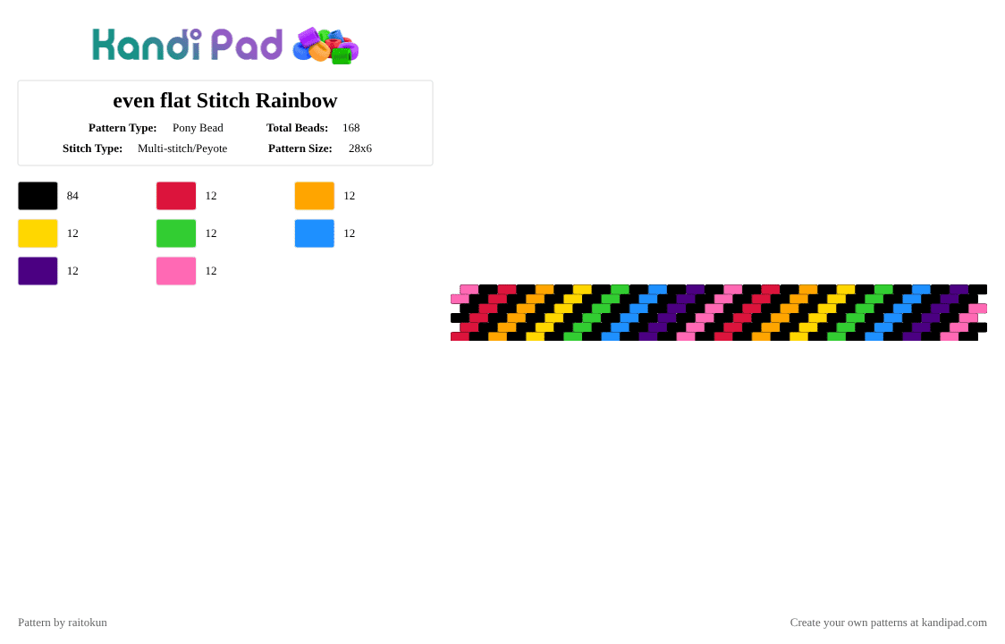 even flat Stitch Rainbow - Pony Bead Pattern by raitokun on Kandi Pad - black, colorful, green, orange, purple