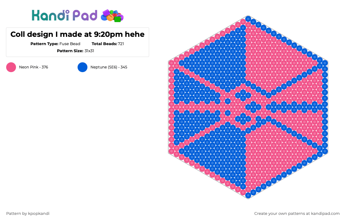 Coll design I made at 9:20pm hehe Fuse Bead Pattern - Kandi Pad | Kandi ...