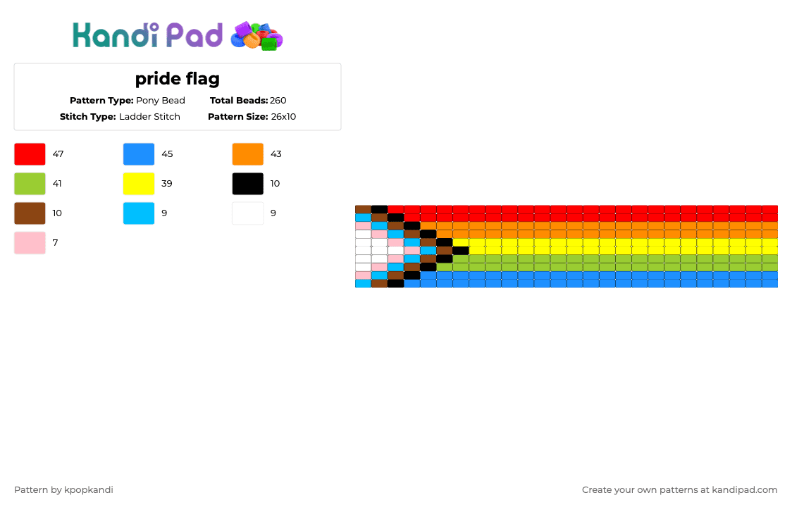 pride flag - Pony Bead Pattern by kpopkandi on Kandi Pad - red,orange,green,colorful