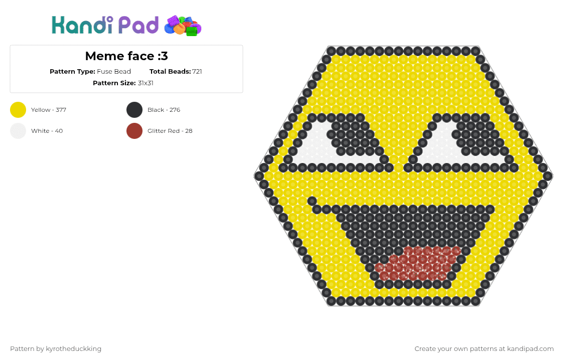Meme face :3 - Fuse Bead Pattern by deleted_user_839925 on Kandi Pad - yellow