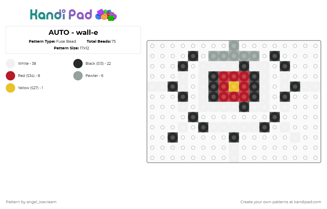 AUTO - wall-e - Fuse Bead Pattern by angel_icecream on Kandi Pad - white,red,gray,pixar,walle,robot,auto