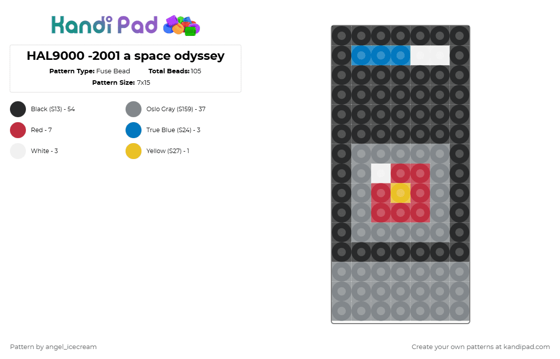 HAL9000 -2001 a space odyssey - Fuse Bead Pattern by angel_icecream on Kandi Pad - black,gray,hal9000,robot,2001 a space odyssey